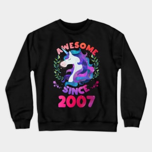 Cute Awesome Unicorn Since 2007 Funny Gift Crewneck Sweatshirt